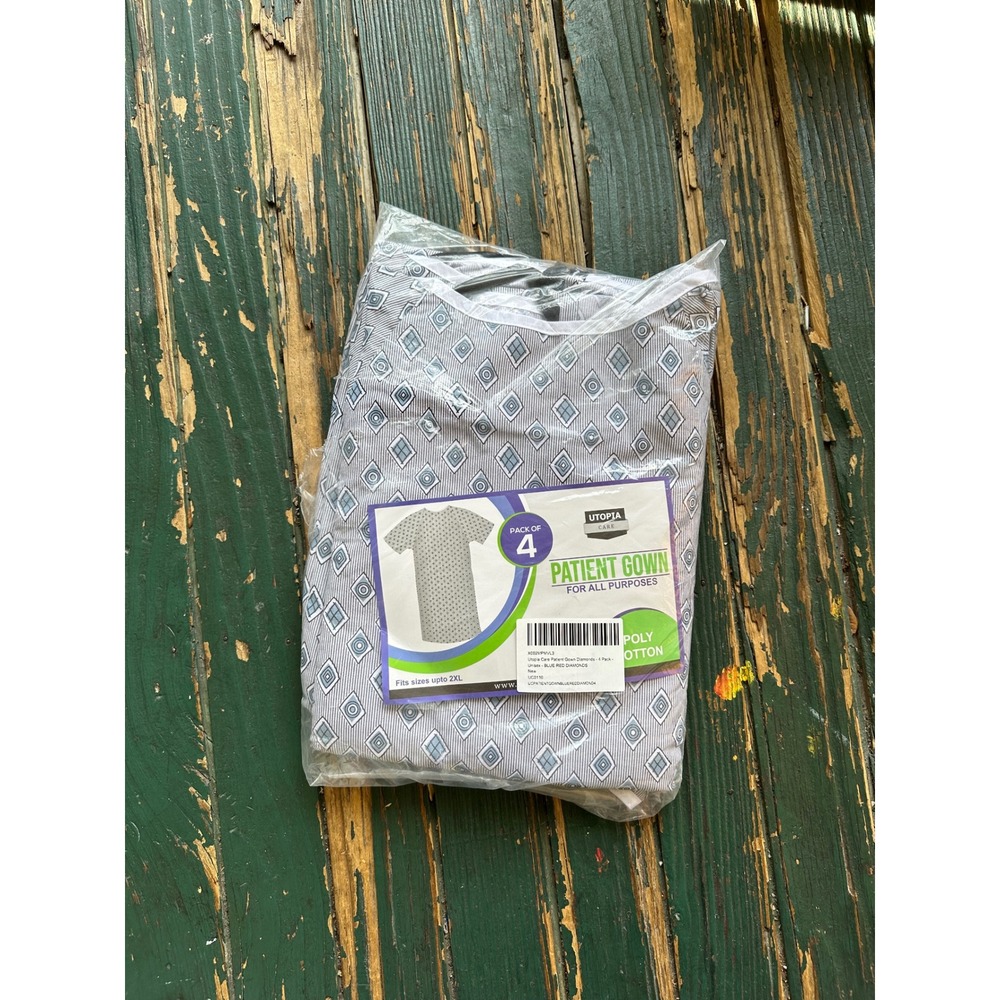 Utopia Care Patient Gown 3 Pack Blue Diamond Unisex Poly Cotton Fits to 2XL